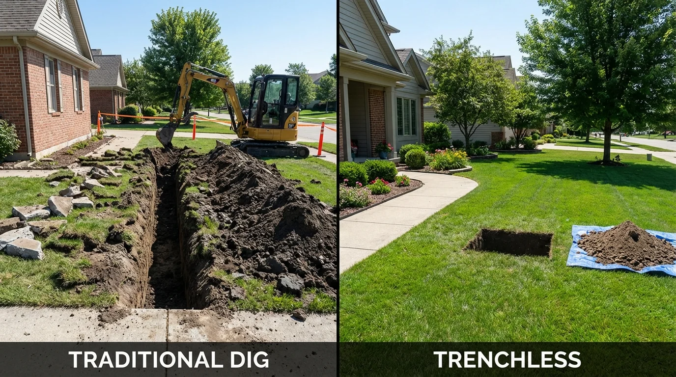 Trenchless sewer repair with minimal yard damage versus traditional excavation in Williamston, SC